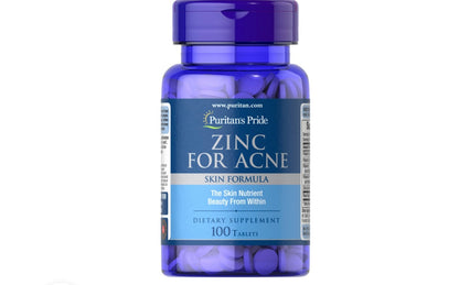 Puritan's Pride Zinc for Acne, 100 Caplets | With Vitamins A, C, E, B6 & Rose Hips | For Clearer, Healthier Skin, 100 Caplets