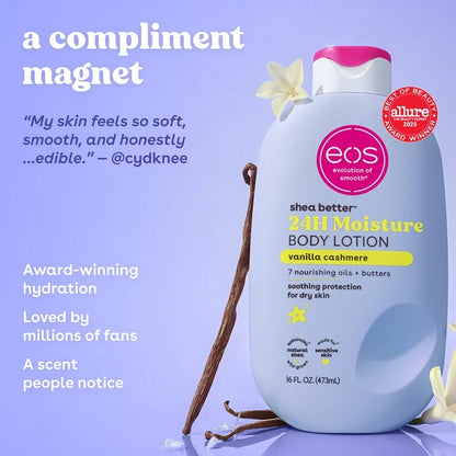 Eos Shea Better, Lotion hydratante 24h pour le corps, Vanille et cachemire, 473 ml