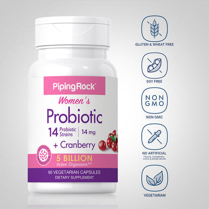 PipingRock Probiotique pour femmes|14 souches, 5 milliards de cultures et canneberge, 90 gélules