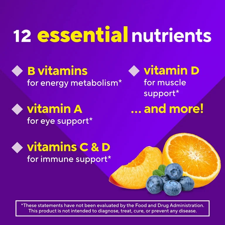 Vitafusion MultiVites pour adultes, Multivitamines saveurs baies, pêche et orange, 70 gummies