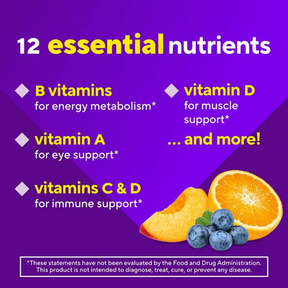 Vitafusion MultiVites pour adultes, Multivitamines saveurs baies, pêche et orange, 70 gummies