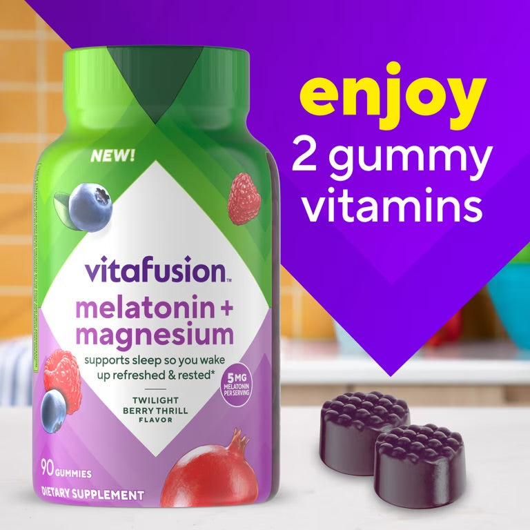 Vitafusion Mélatonine et magnésium gummies, saveur Twilight Berry Thrill, 90 unités