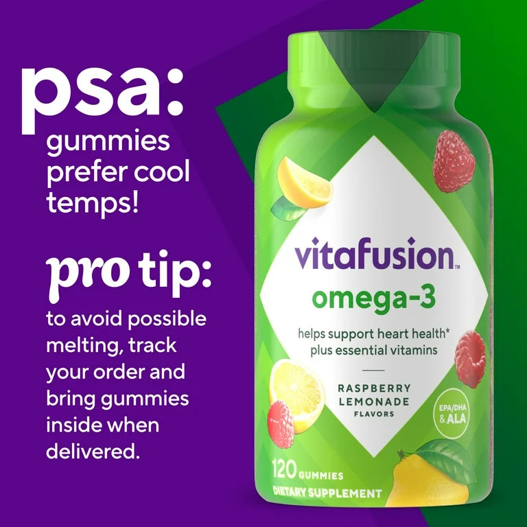 Vitafusion Oméga 3 EPA/DHA et ALA, goût limonade à la framboise, 120 gummies