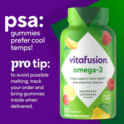 Vitafusion Oméga 3 EPA/DHA et ALA, goût limonade à la framboise, 120 gummies