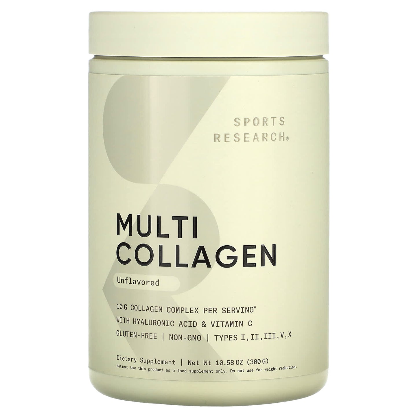 Sports Research Multi Collagen Complex Powder | Types 1, 2, 3, 5, 10 | with Hyaluronic Acid, Vitamin C & Biotin | 300 Grams