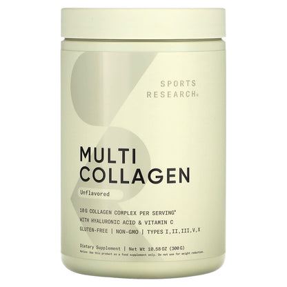Sports Research Multi Collagen Complex Powder | Types 1, 2, 3, 5, 10 | with Hyaluronic Acid, Vitamin C & Biotin | 300 Grams