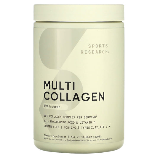 Sports Research Multi Collagen Complex Powder | Types 1, 2, 3, 5, 10 | with Hyaluronic Acid, Vitamin C & Biotin | 300 Grams