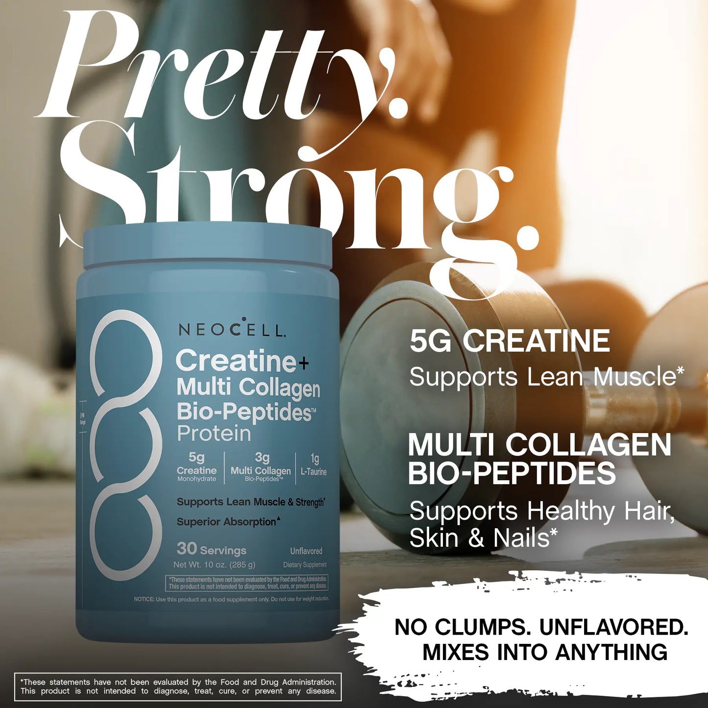 NeoCell Creatine + Multi Collagen | 10 types of collagen | 5g Creatine, 3g Collagen & 1g L-Taurine | 285 grams