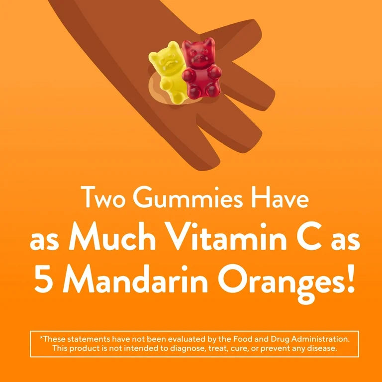 L’il Critters Immune C Multivitamines gummies pour enfants | avec vitamine C, D et le zinc, saveurs orange, citron et cerise, 60 gummies