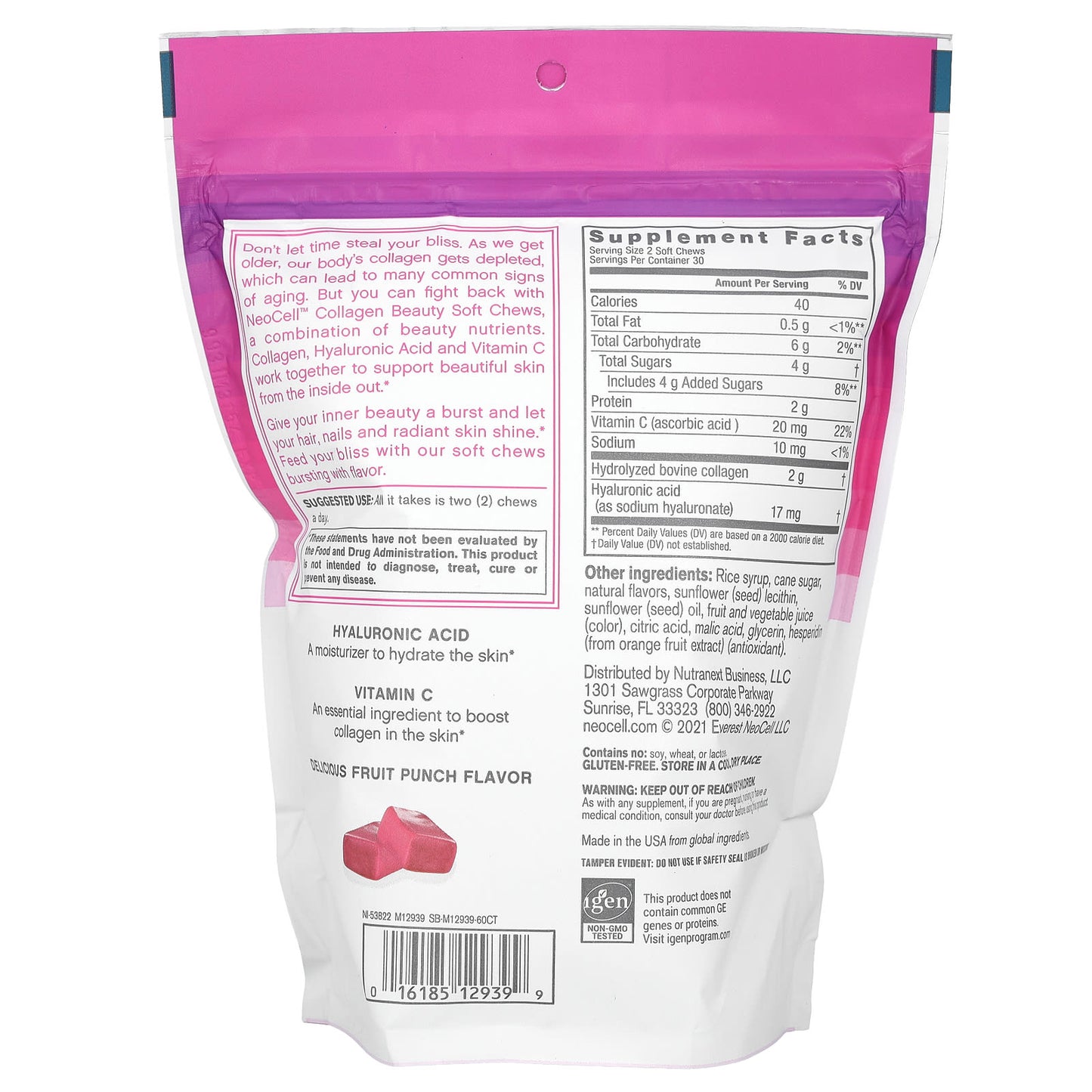 Neocell Collagène Beauty Bursts Saveur Punch aux Fruits, 60 Délicieux Gummies