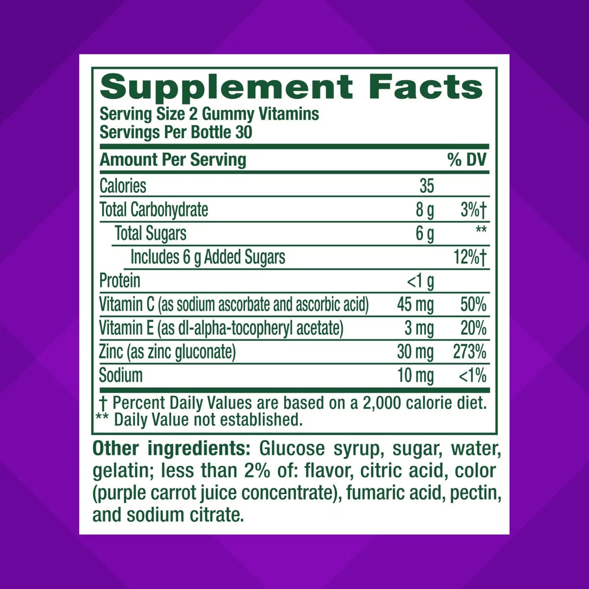 Vitafusion soin quotidien pour le teint|zinc, vitamines C & E, 60 gummies