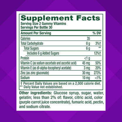 Vitafusion soin quotidien pour le teint|zinc, vitamines C & E, 60 gummies