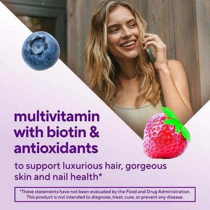 Vitafusion Hair Skin Nails gummies | vitamines pour cheveux, peau et ongles, avec biotine et antioxydants, 100 gummies