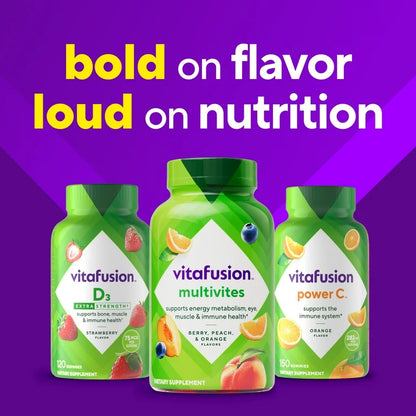 Vitafusion MultiVites pour adultes, Multivitamines saveurs baies, pêche et orange, 70 gummies