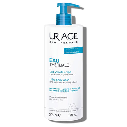 Uriage Eau Thermale lait corps velouté, hydratation 24h, effet lissant, 500ml