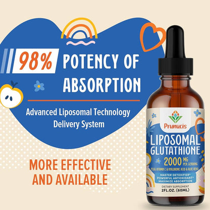 Prunicis Liquid Liposomal Glutathione + Vitamin C, Hyaluronic Acid and Aloe Vera, 60ml