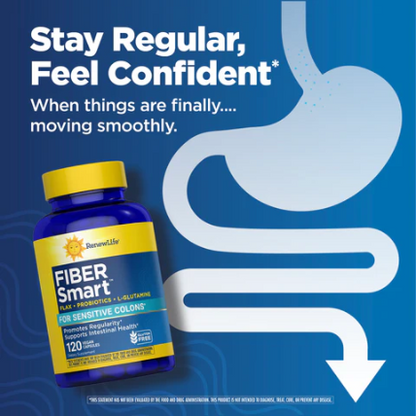 RenewLife Fiber Smart | avec Probiotiques, graines de lin, L Glutamine | 200 gélules