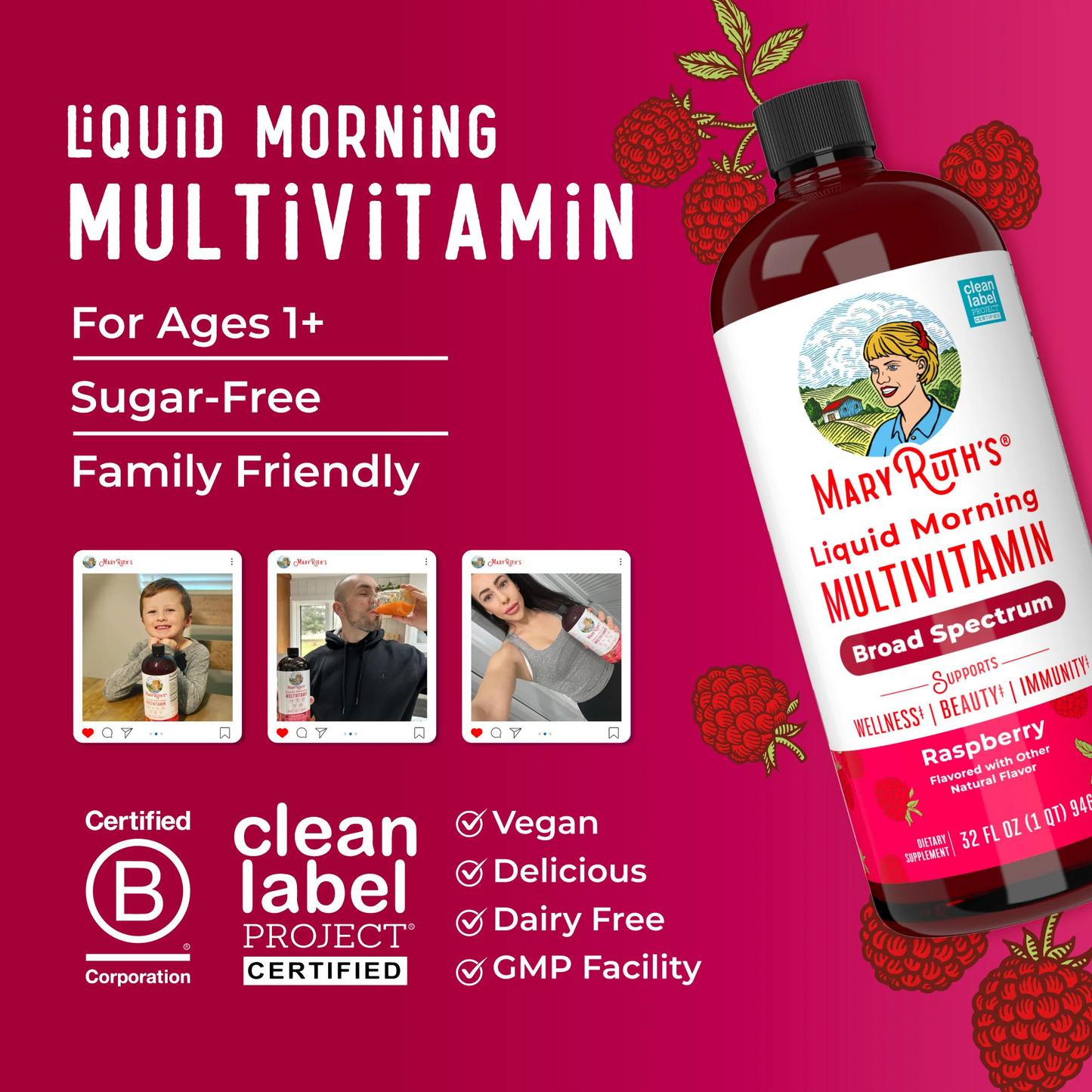 Mary Ruth's Liquid Morning Multivitamin, Raspberry Flavor, 887 ml