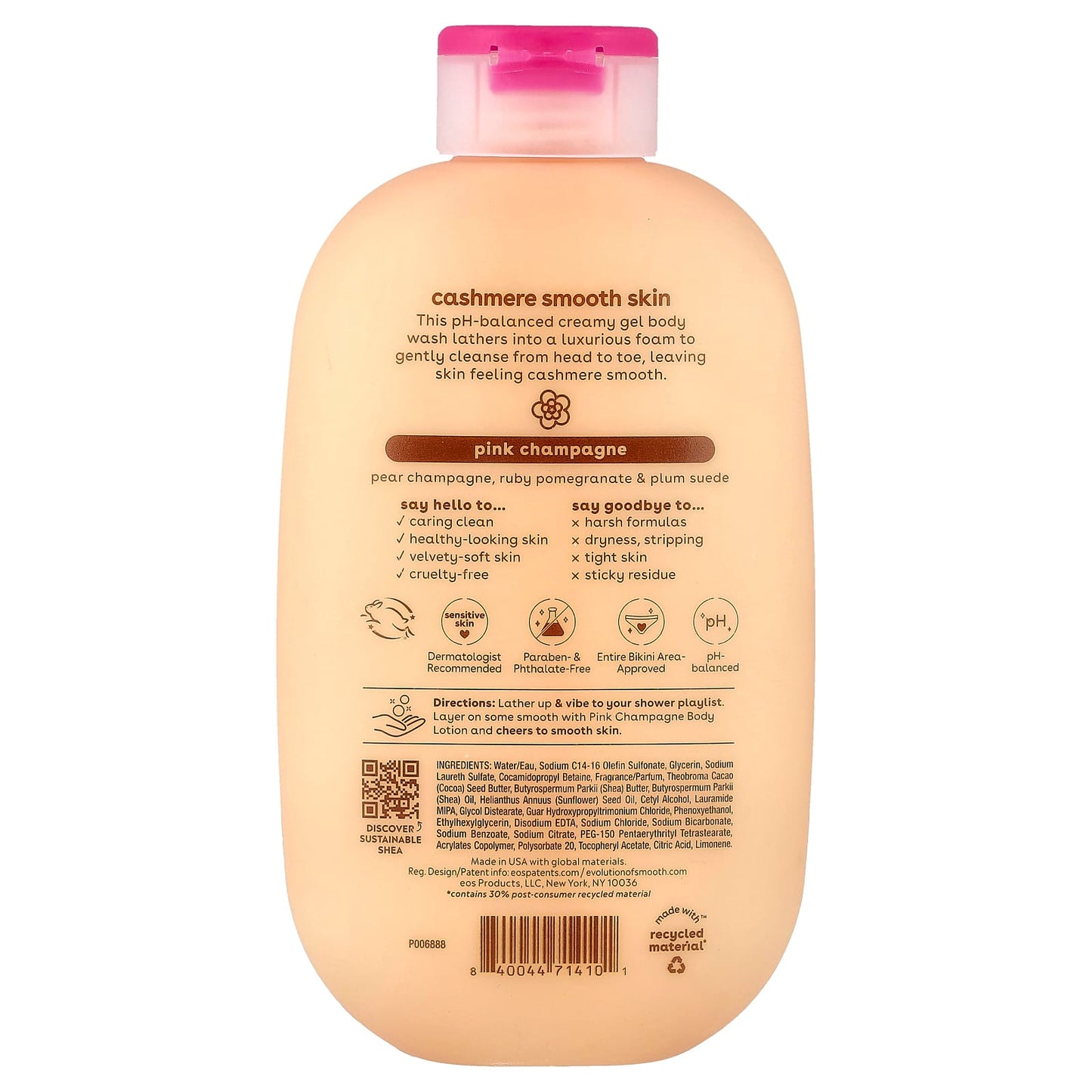 Eos Shea Better, Gel douche au cachemire, Champagne rose, 473 ml