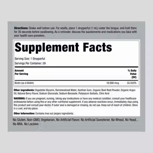 PipingRock Biotine liquide 10.000mcg goût fraise