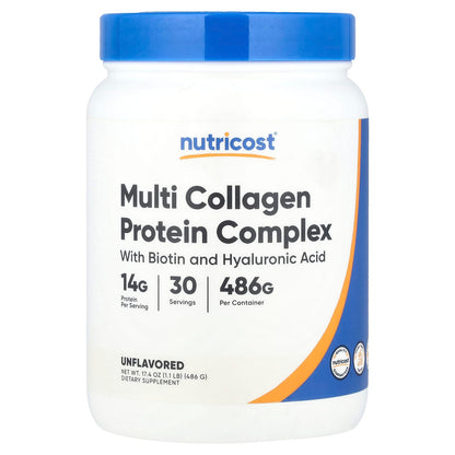 Nutricost Multi Collagen Complex Powder | Types 1, 2, 3, 5, 10 | with Hyaluronic Acid, Vitamin C Biotin & Apple Cider Vinegar | 486 grams
