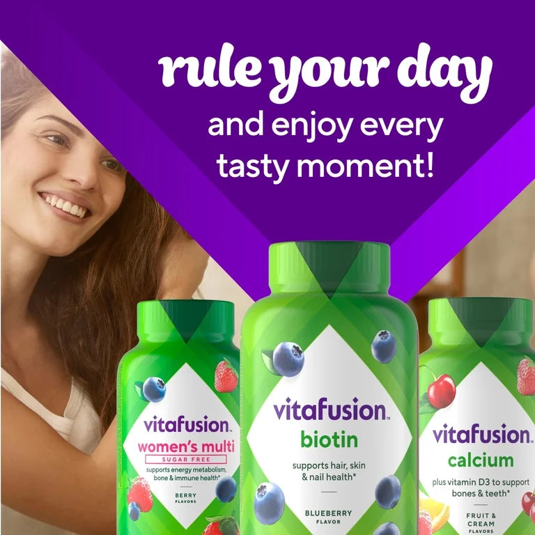 Vitafusion Extra Strength Biotin Gummies, 5000 mcg, Blueberry Flavor, 100 Gummies