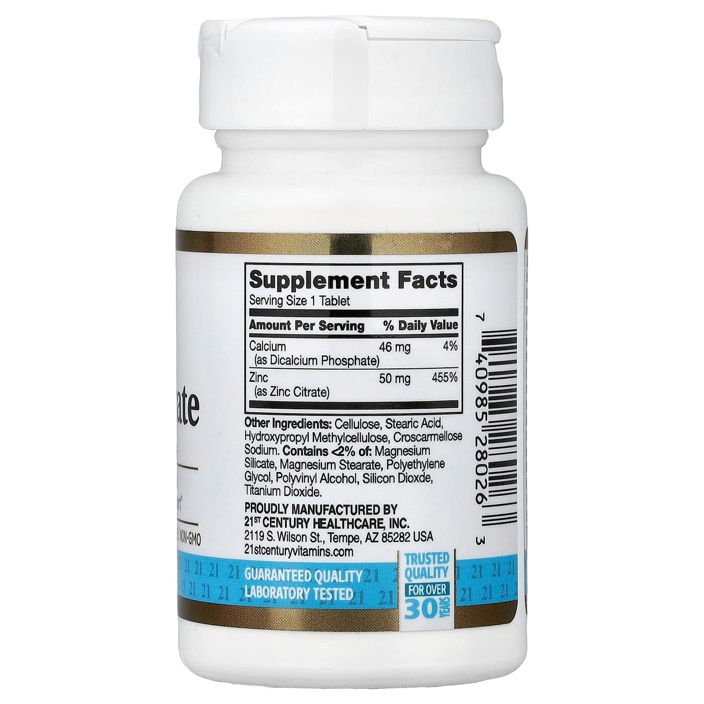 21st Century Zinc Citrate, 50 mg, 60 comprimés
