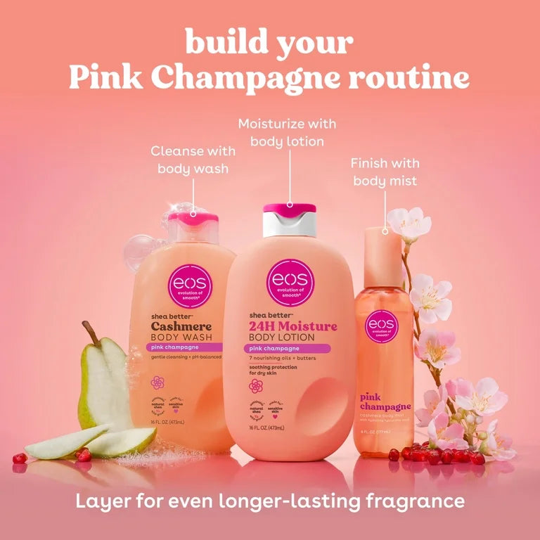 Eos Shea Better, Gel douche au cachemire, Champagne rose, 473 ml