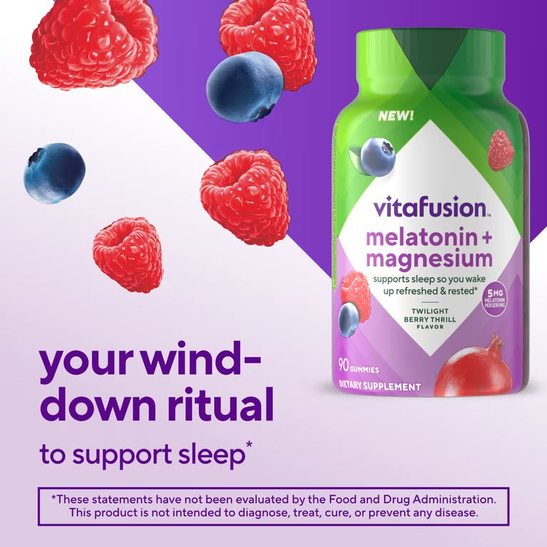 Vitafusion Mélatonine et magnésium gummies, saveur Twilight Berry Thrill, 90 unités