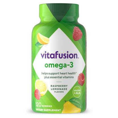 Vitafusion Oméga 3 EPA/DHA et ALA, goût limonade à la framboise, 120 gummies