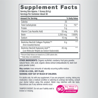 Neocell Collagen Powder Beauty Infusion with Hyaluronic Acid & Biotin, Cranberry Cocktail Flavor, 258 g