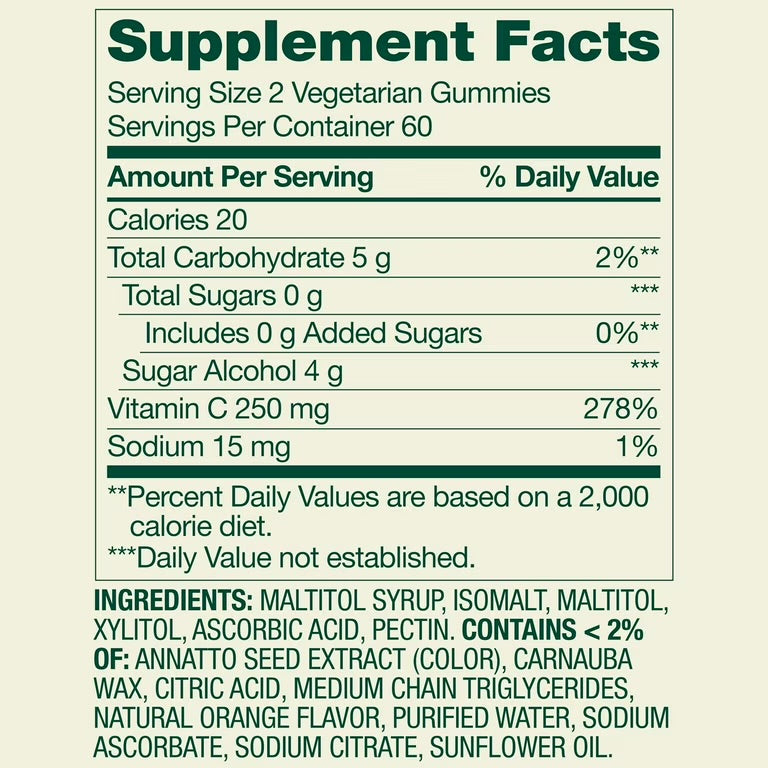 Spring Valley Vitamine C gummies sans sucre, 250mg, 120 gummies