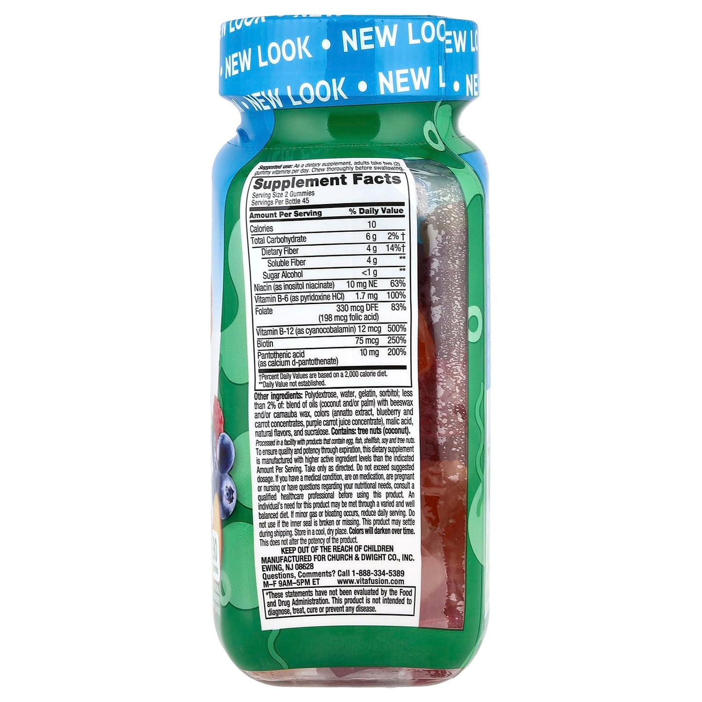 Vitafusion Vitamines FiberWell Fit, fibres Sans sucre, à la pêche, à la framboise et aux baies, 90 gummies