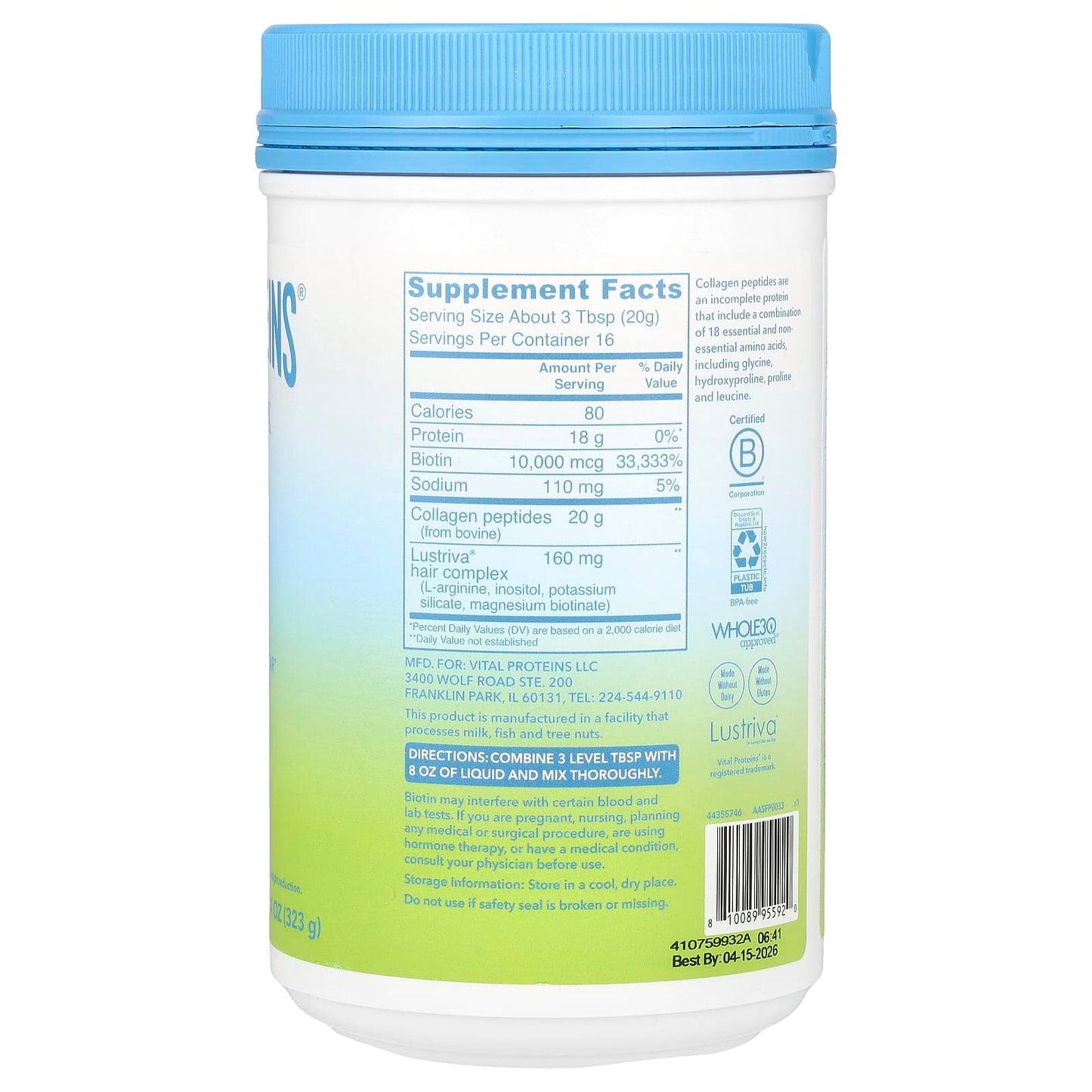Vital Proteins Hair Complex Collagène en poudre