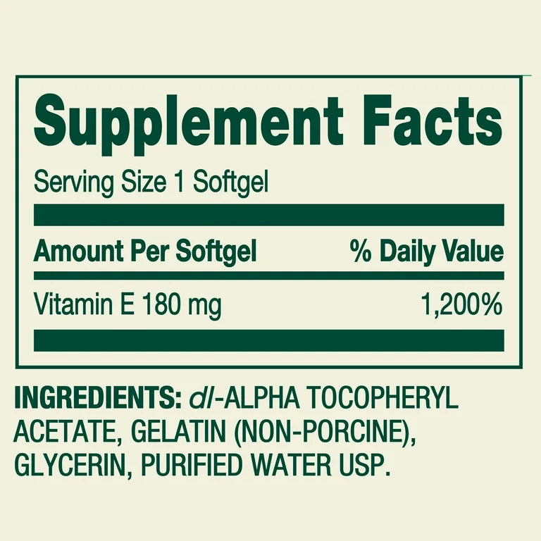Spring Valley Vitamine E, 180 mg, 100 gélules
