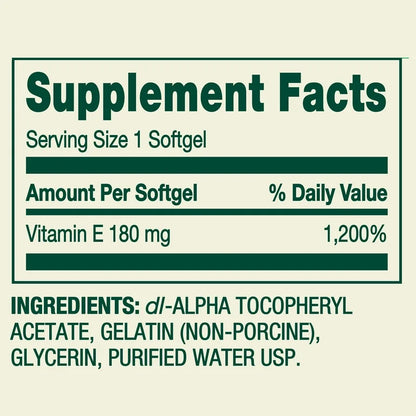Spring Valley Vitamine E, 180 mg, 100 gélules
