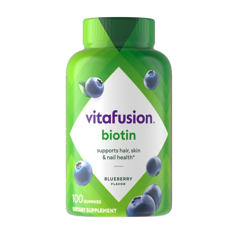 Vitafusion Extra Strength Biotin Gummies, 5000 mcg, Blueberry Flavor, 100 Gummies