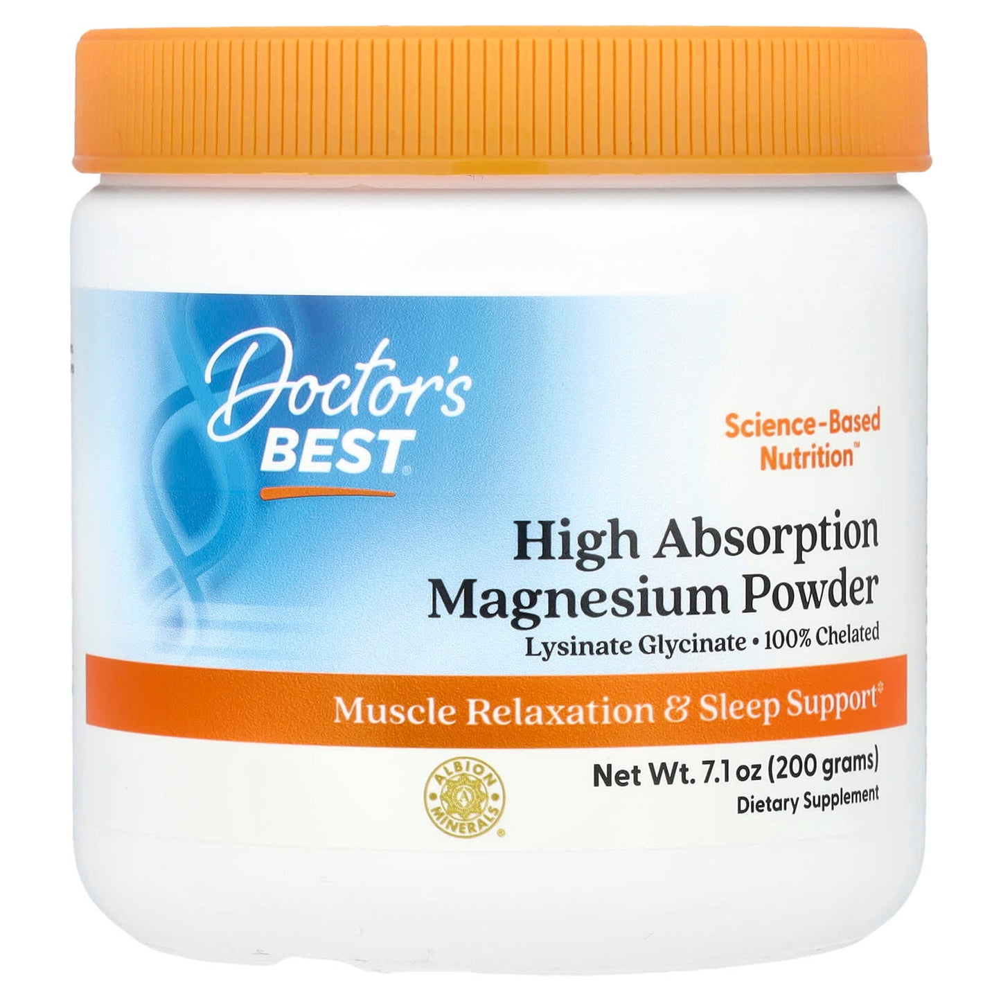 Doctor’s Best Magnésium Lysinate Glycinate en poudre à haute absorption, 100% chelaté, 200 g
