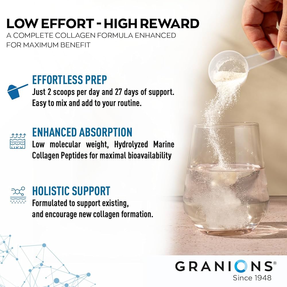 Granions Marine Collagen Powder | Type I Hydrolyzed Marine Collagen Peptides, Biotin, Hyaluronic Acid, Vitamin C, Evening Primrose Oil, Antioxidant Complex | Pink Lemonade, 275 grams