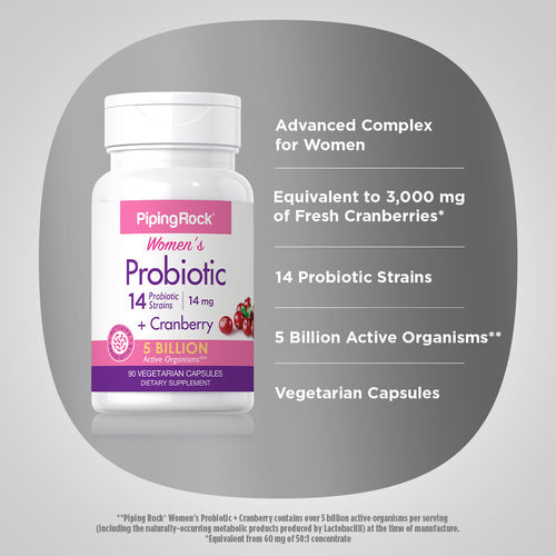 PipingRock Probiotique pour femmes|14 souches, 5 milliards de cultures et canneberge, 90 gélules