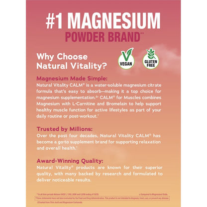 Natural Vitality, CALM, Specifics Muscles, Mélange à boire au citrate de magnésium, goût Pastèque, 170 g