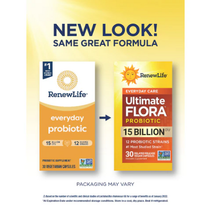 Renew Life Ultimate Flora Everyday Care Probiotic 15 Billion
30 gélules à libération prolongée