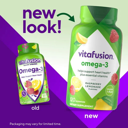 Vitafusion Oméga 3 EPA/DHA et ALA, goût limonade à la framboise, 120 gummies