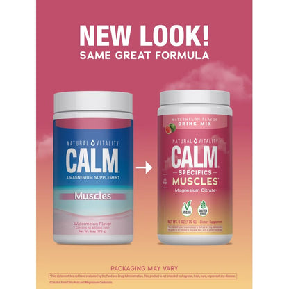 Natural Vitality, CALM, Specifics Muscles, Mélange à boire au citrate de magnésium, goût Pastèque, 170 g
