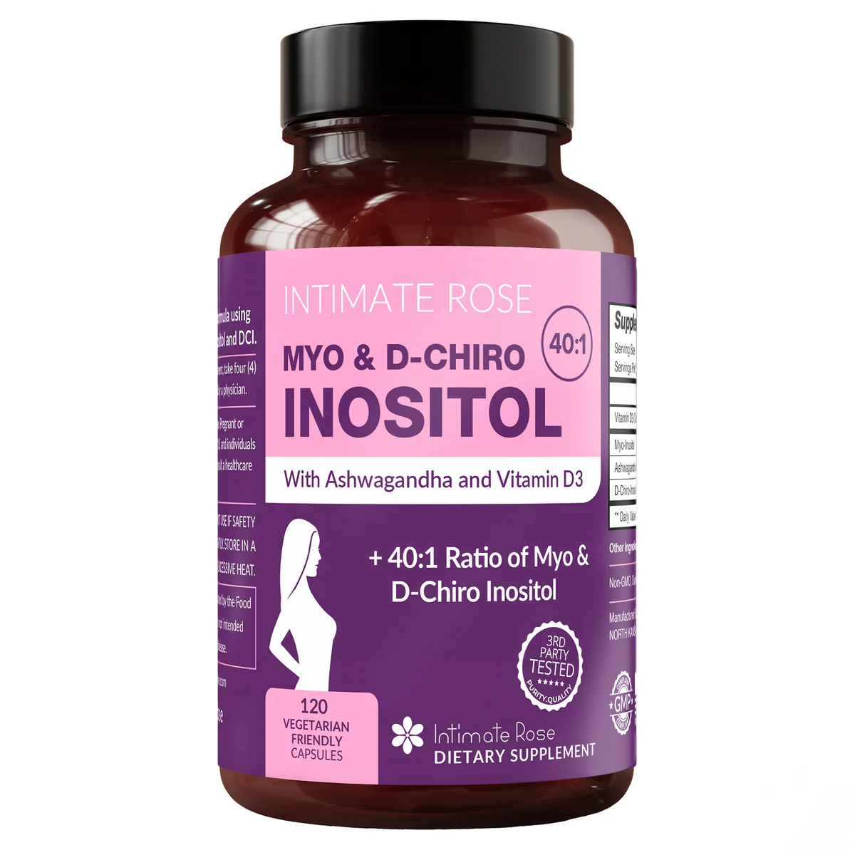 Intimate Rose Myo-inositol & D-chiro-inositol Ideal 40:1 Ratio with Vitamin D3 + Ashwagandha, 120 Capsules
