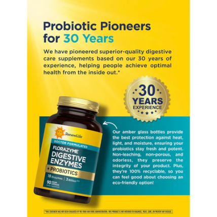 Renew Life FloraZyme Digestive Enzymes Dr. Formulated | Enzymes Digestives, 90 gélules