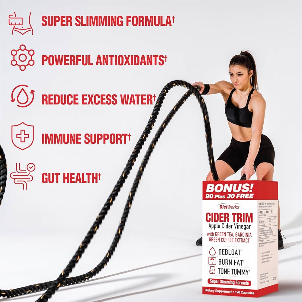 Diet Works Cider Trim | vinaigre de cidre avec garcinia cambogia, gingembre, poivre de Cayenne et érable | 120 gélules