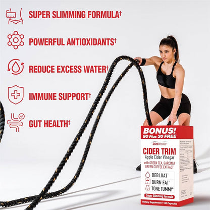 Diet Works Cider Trim | vinaigre de cidre avec garcinia cambogia, gingembre, poivre de Cayenne et érable | 120 gélules