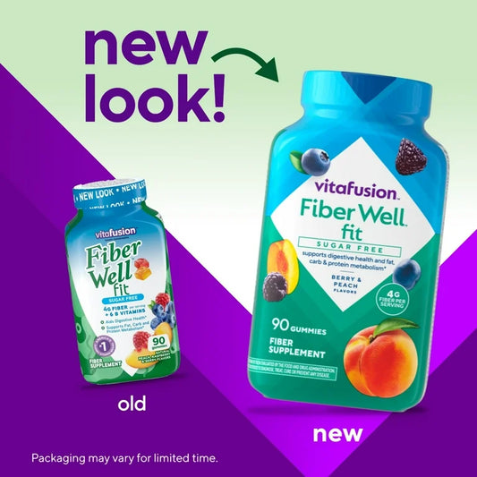 Vitafusion Vitamines FiberWell Fit, fibres Sans sucre, à la pêche, à la framboise et aux baies, 90 gummies