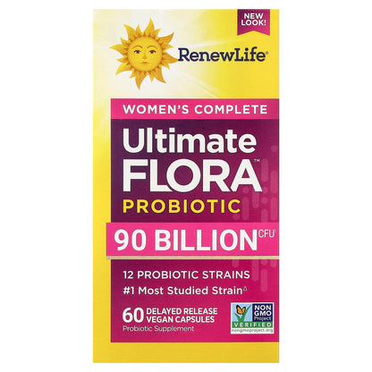 RenewLife Ultimate Flora Women's Complete Probiotics | Probiotiques pour femmes | 90 Billion, 60 gélules à libération prolongée